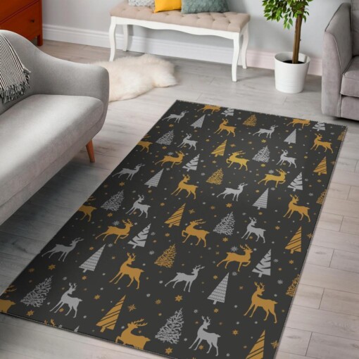 Deer Christmas Tree Pattern Print Area Limited Edition Rug