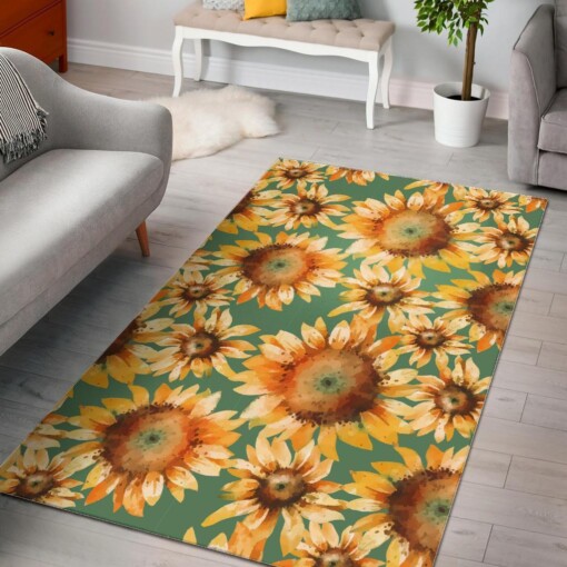 Drawing Sunflower Print Pattern Area Limited Edition Rug