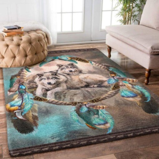 Dreamcatcher Couple Wolf Rectangle Limited Edition Rug
