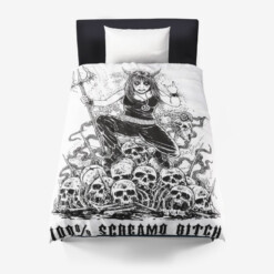 Skull Pentagram Heavy Metal Death Metal Black Metal 100% Screamo Bitch 3 Piece Duvet Set White Version