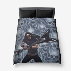 Glam Metal Heavy Metal Music Rocker Blue Skull Guitar 3 Piece Duvet Set Perfect For Glam Metal Chicks