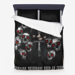 Heavy Metal Music Glam Metal Music Chrome Skull Guitar Annoying Neighbors Over 50 Years 3 Piece Duvet Set