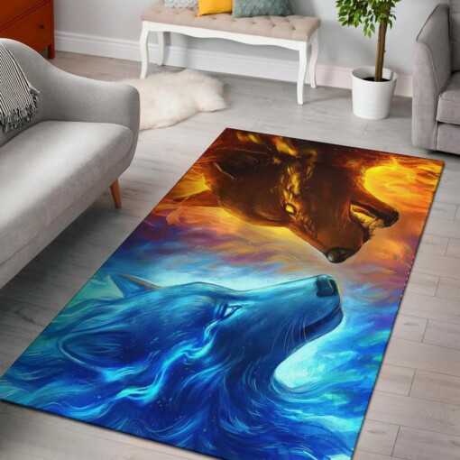 Fire And Ice Wolf Area Rug