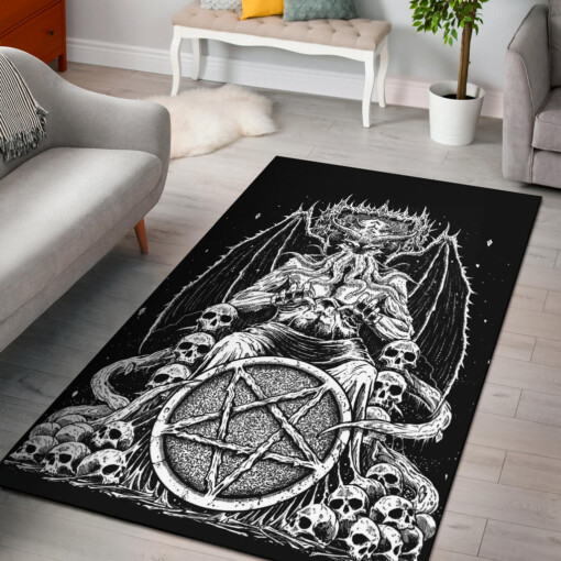 Skull Satanic Pentagram Demon Octopus Skull Throne Area Rug