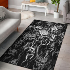 Skull Smoke Area Rug Black And White