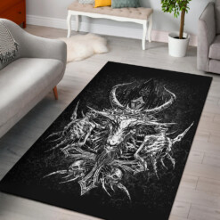 Skull Satanic Crowned Goat Satanic Cross Satanic Pentagram Night Church Part 2 Area Rug Black And White