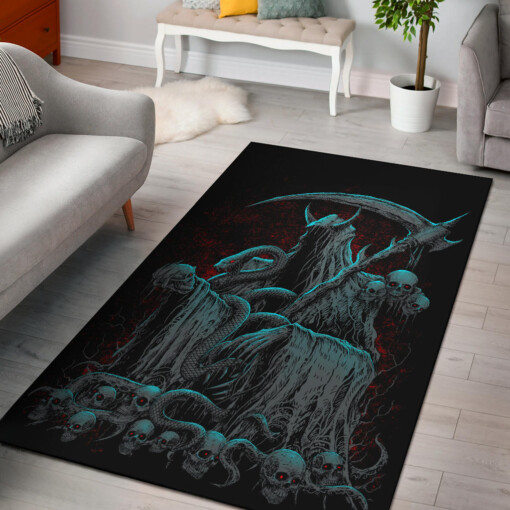 Skull Serpent Hooded Reaper Demon Skull Trophy Area Rug Color Version