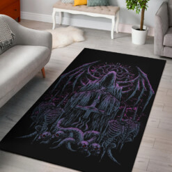 Skull Headless Savior Inverted Cross Hooded Batwing Demon Serpent Area Rug Blue Pink