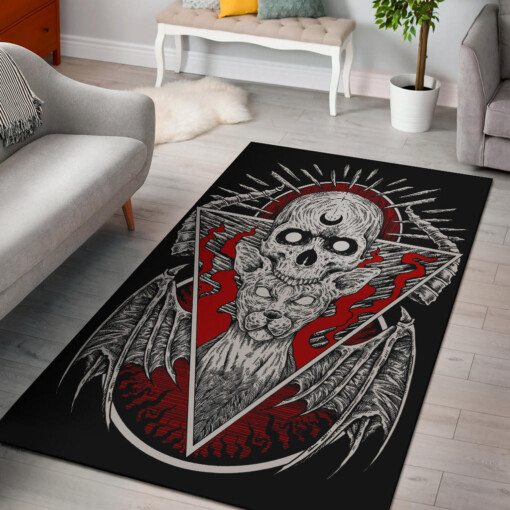 Skull Occult Gothic Cat Area Rug New Red Version