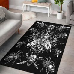 Skull Goth Evil Spider Fly Area Rug Black And White