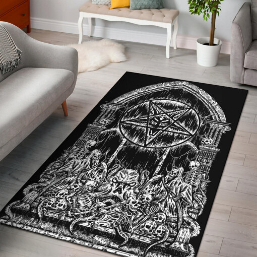 Skull Skeleton Demon Satanic Pentagram Shrine Area Rug