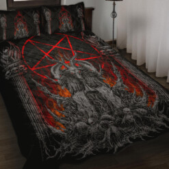 Skull Satanic Goat Satanic Pentagram Flame Quilt 3 Piece Set Silver Version