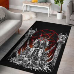 Skull Satanic Goat Flame Color Satanic Pentagram Area Rug