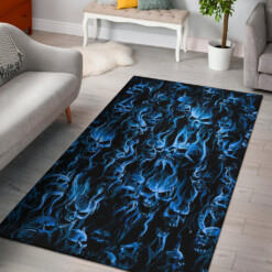 Wild Blue Smoke Skull Area Rug