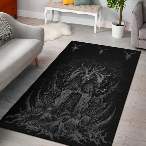 Skull Skeleton Satanic Goat Area Rug Killer Grey White Eye Version