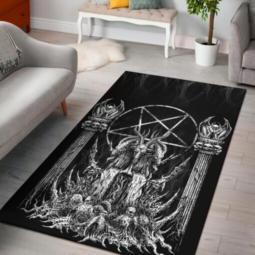 Skull Satanic Goat Inverted Pentagram Wing Demon Version Area Rug