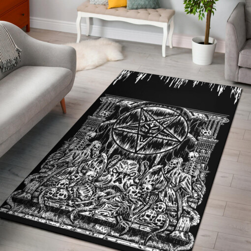 Skull Skeleton Satanic Pentagram Shrine Area Rug