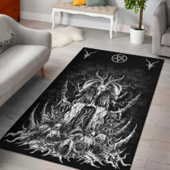 Satanic Skull Goat Pentagram Area Rug Black And White Version