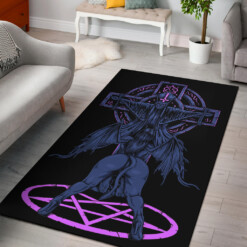 Skull Satanic Pentagram Demon Priest Crucified Area Rug Erotic Blue Pink