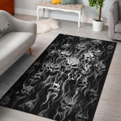 Smoke Skull Area Rug Black And White Version