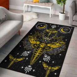 Skull Moth Secret Society Occult Style Area Rug Black And White Yellow