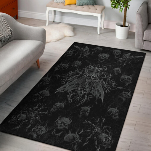 Smoke Skull Goth Spider Fly Area Rug Dark Version