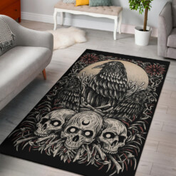 Skull Goth Occult Crow Area Rug New Dark Color White Skull