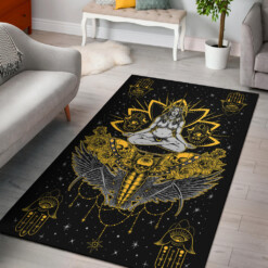 Skull Occult Cyclops Moth Crow Sword Area Rug Yellow Version