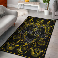 Occult Leviathan Moth Crow Eye Secret Power Area Rug Yellow