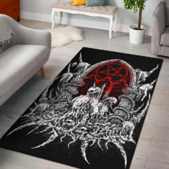 Skull Satanic Pentagram Shrine New Red Area Rug