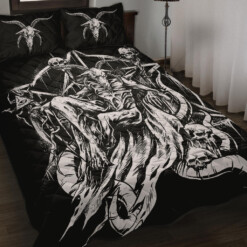 Skull Satanic Goat Impaled Skull Throne Quilt Large Goat Version 3 Piece Set