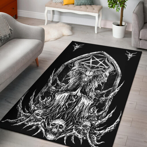 Skull Satanic Goat Inverted Pentagram Shrine 2nd Prayer Goat Version Area Rug