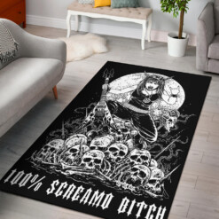 Skull Inverted Pentagram Guitar Demon Metal chick Area Rug