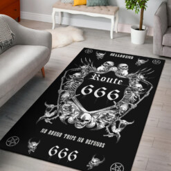 Satanic Demon Skull Skeleton Sword Inverted Pentagram Route 666 Area Rug