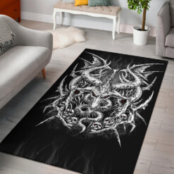 Skull Satanic Goat Wing Area Rug Black And White Red Eye Version