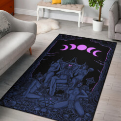 Skull Demon Satanic Pentagram Sexy Witch Throne Area Rug Erotic Blue Pink