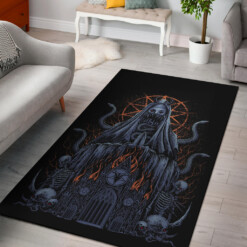 Skull Demon Virgin Serpent Satanic Pentagram Flame Church Area Rug Night Blue