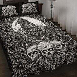 Skull Gothic Occult Crow Eye Quilt New Dark Black And White 3 Piece Set