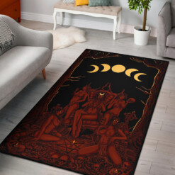 Skull Demon Satanic Pentagram Sexy Witch Throne Area Rug Red Version