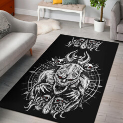 Skull Satanic Demon Area Rug Black And White Red Eye Version