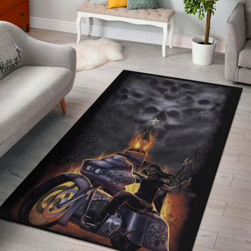 Skull Cloud Church Fire Biker Area Rug