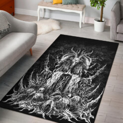 Skull Satanic Goat Original Large Print Area Rug Black And White