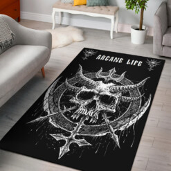 Skull Inverted Cross Dagger Arcane Life Area Rug