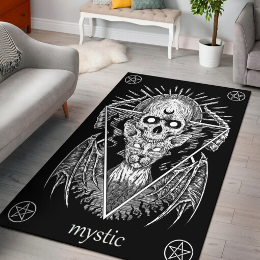 Skull Pentagram Occult Gothic Demon Cat Area Rug