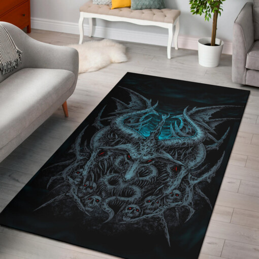 Skull Satanic Goat Demon Wing Area Rug Awesome Blue