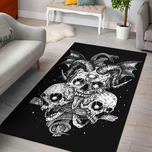 Skull Demon Serpent Cross Area Rug