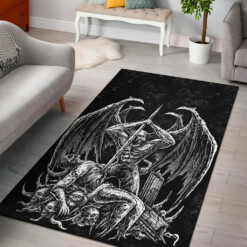 Skull Winged Demon Slaying Area Rug Black And White Version Version