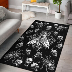 Smoke Skull Evil Goth Spider Fly Area Rug Black And White