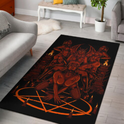 Skull Satanic Pentagram Serpent Impaled Erotic Demon Foursome Area Rug Hellfire