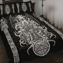 Skull Skeleton Satanic Pentagram Demon Octopus Shrine Quilt 3 Piece Set